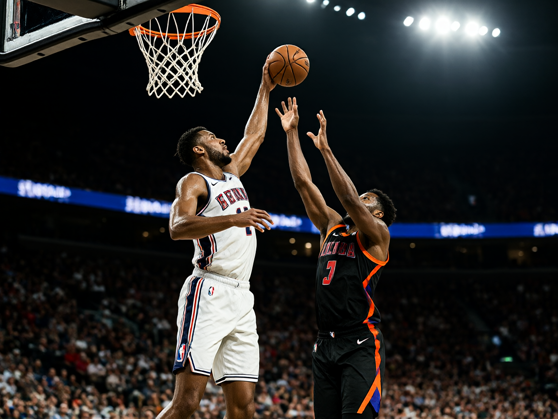 篮球比赛现场，球员激烈对抗，NBA级别篮球赛事的精彩瞬间画面